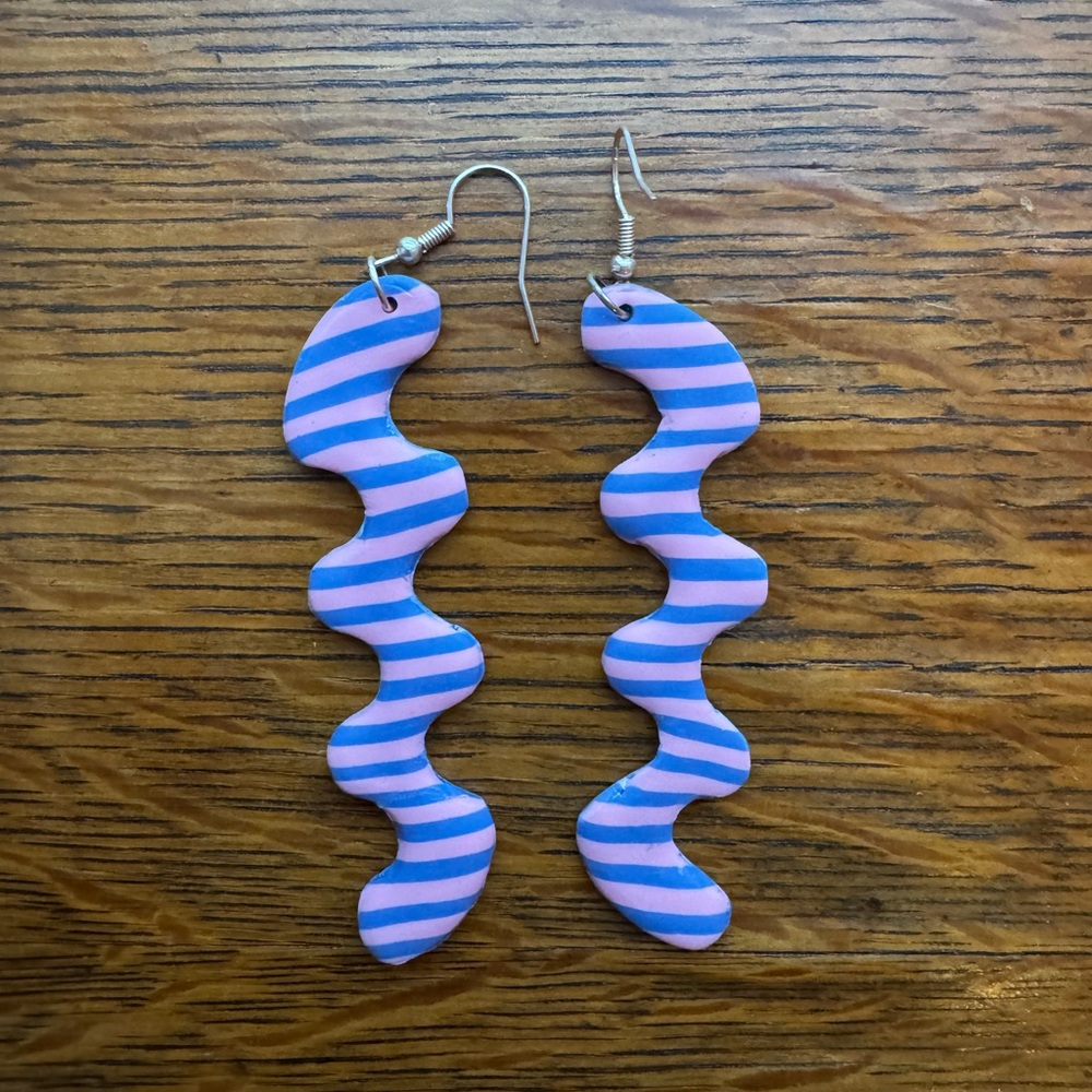 Wavy Pink and Blue Striped Earrings